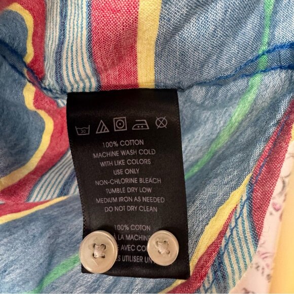 Hawkings McGill collared shirt button down long sleeve blue yellow red stripe - Picture 7 of 9